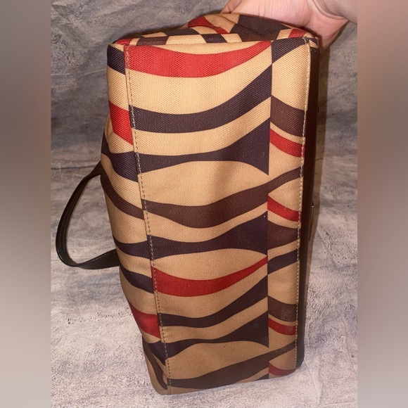 Tumi Leather Canvas Abstract Patterned Shoulder Hand Bag Purse Vintage Zip - Picture 7 of 9